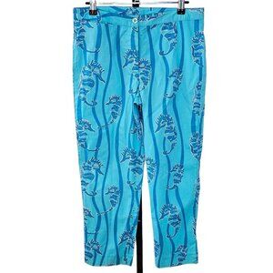 Lilly Pulitzer Vintage White Label  Sea Horse Crop Pants Size 4 Blue